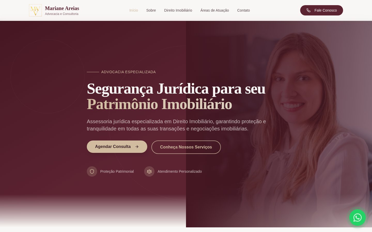 Captura da página inicial do site de Mariane Areias Advocacia
