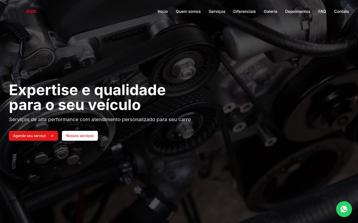 Captura da página inicial do site da oficina STK Auto Mecânica