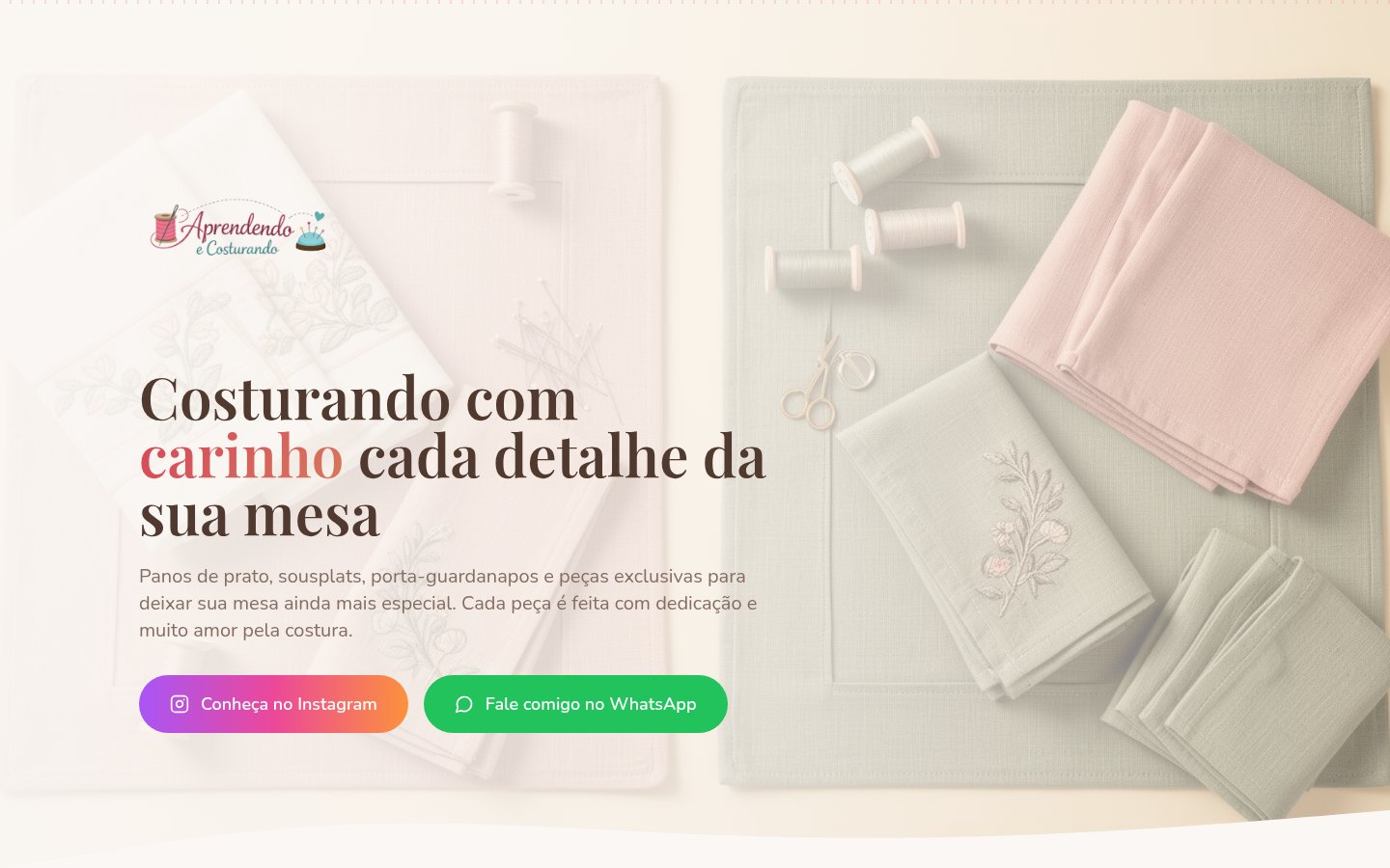 Captura da página inicial do site da marca Aprendendo e Costurando